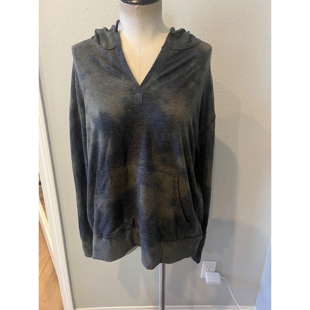 Knox Rose Women's Large Charcoal Tie Dye Pullover Hoodie V Neck Lightweight